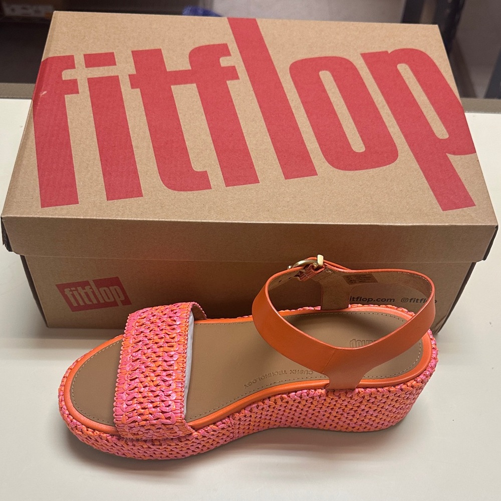 Fitflop Women's Orange and Pink Woven Platform Sandals - Picture 3 of 13